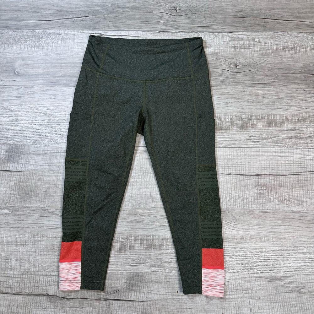 prAna Leggings WMNS M Olive Green Side Pocket Colorblock Performance Athleisure